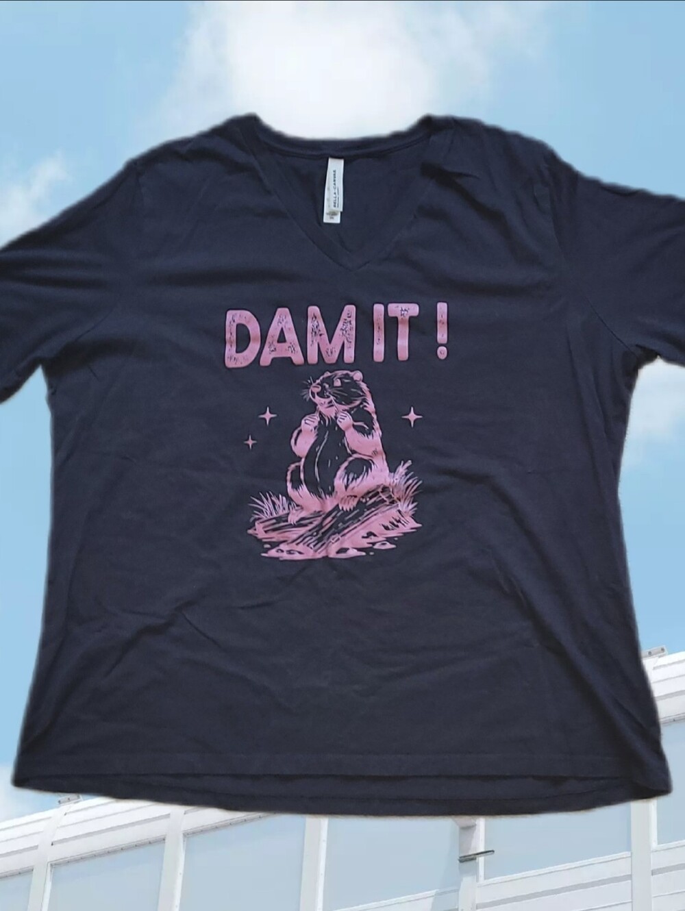 "DAM IT!" Funny Graphic V-Neck Women’s Tee, 2XL, Bella+ CANVAS
